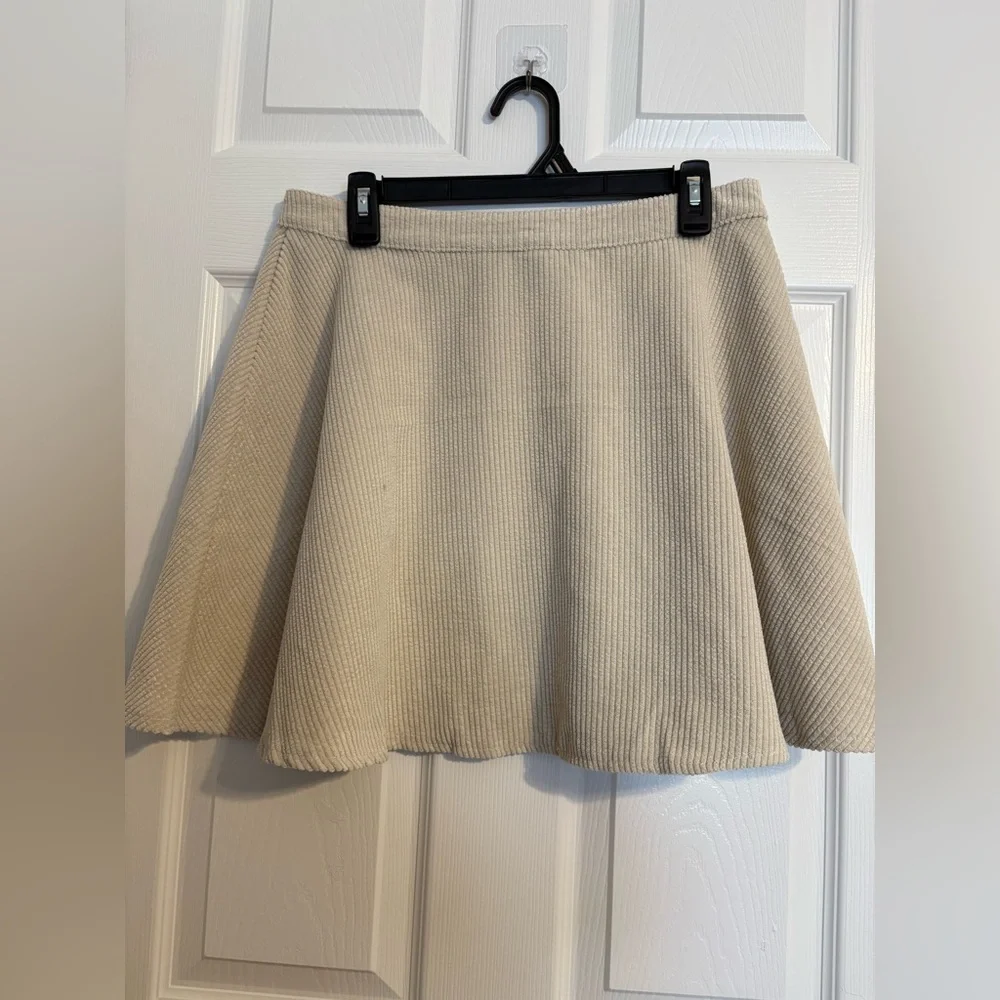 Shein Light Beige/Ivory Corduroy Button front Mini Skater Ribbed Skirt - Picture 5 of 6